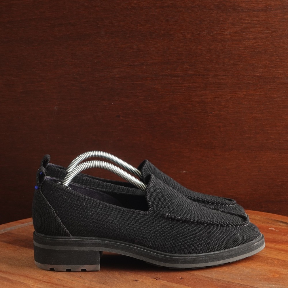 Rothy's Heels Womens SZ 8 Black The Lug Loafer Comfort Knit Preppy Chunky Shoes